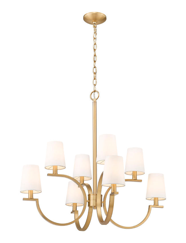 Z-Lite Cordelia 30" 8-Light Candelabra White Fabric Shade Modern Gold Steel Frame Chandelier