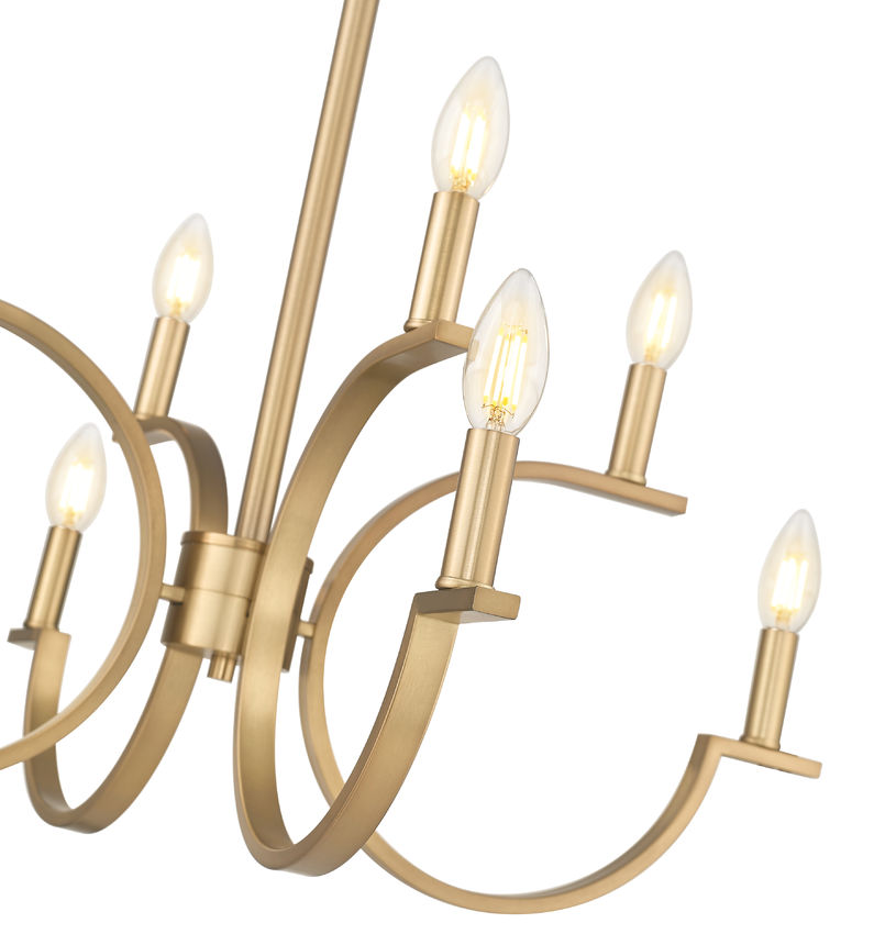 Z-Lite Cordelia 30" 8-Light Candelabra White Fabric Shade Modern Gold Steel Frame Chandelier