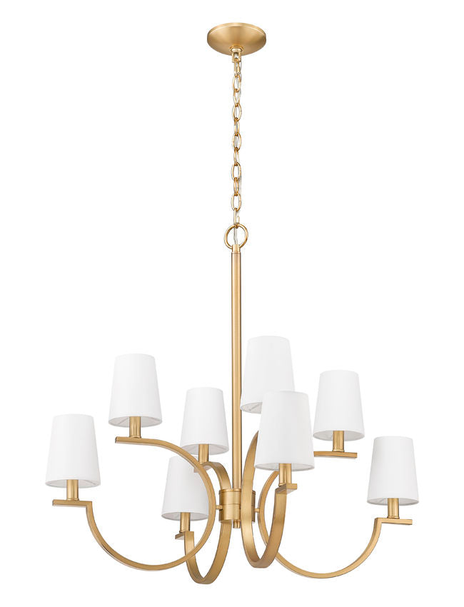 Z-Lite Cordelia 30" 8-Light Candelabra White Fabric Shade Modern Gold Steel Frame Chandelier