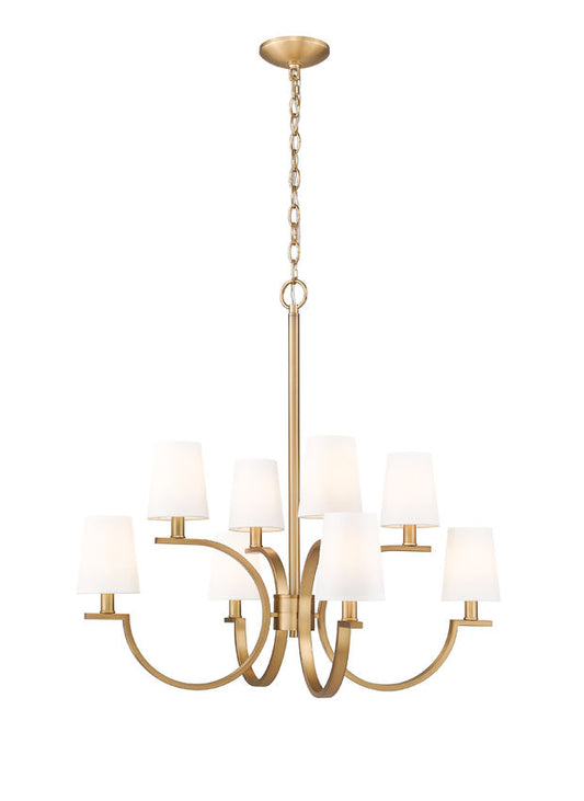 Z-Lite Cordelia 30" 8-Light Candelabra White Fabric Shade Modern Gold Steel Frame Chandelier