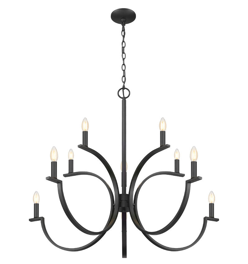 Z-Lite Cordelia 40" 10-Light Candelabra White Fabric Shade Matte Black Steel Frame Chandelier
