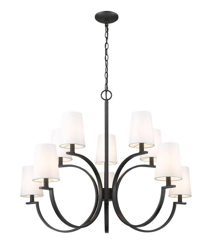 Z-Lite Cordelia 40" 10-Light Candelabra White Fabric Shade Matte Black Steel Frame Chandelier
