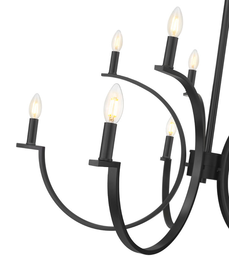 Z-Lite Cordelia 40" 10-Light Candelabra White Fabric Shade Matte Black Steel Frame Chandelier