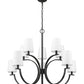 Z-Lite Cordelia 40" 10-Light Candelabra White Fabric Shade Matte Black Steel Frame Chandelier
