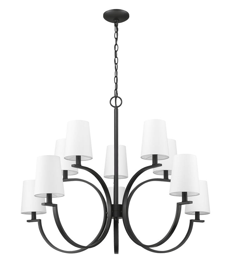 Z-Lite Cordelia 40" 10-Light Candelabra White Fabric Shade Matte Black Steel Frame Chandelier