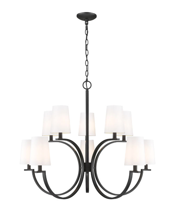 Z-Lite Cordelia 40" 10-Light Candelabra White Fabric Shade Matte Black Steel Frame Chandelier