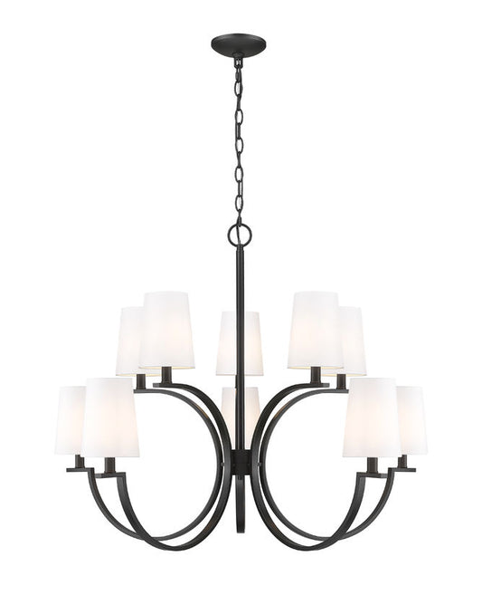 Z-Lite Cordelia 40" 10-Light Candelabra White Fabric Shade Matte Black Steel Frame Chandelier