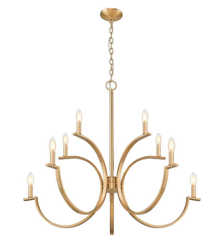 Z-Lite Cordelia 40" 10-Light Candelabra White Fabric Shade Modern Gold Steel Frame Chandelier