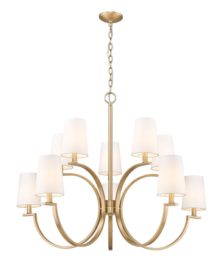 Z-Lite Cordelia 40" 10-Light Candelabra White Fabric Shade Modern Gold Steel Frame Chandelier