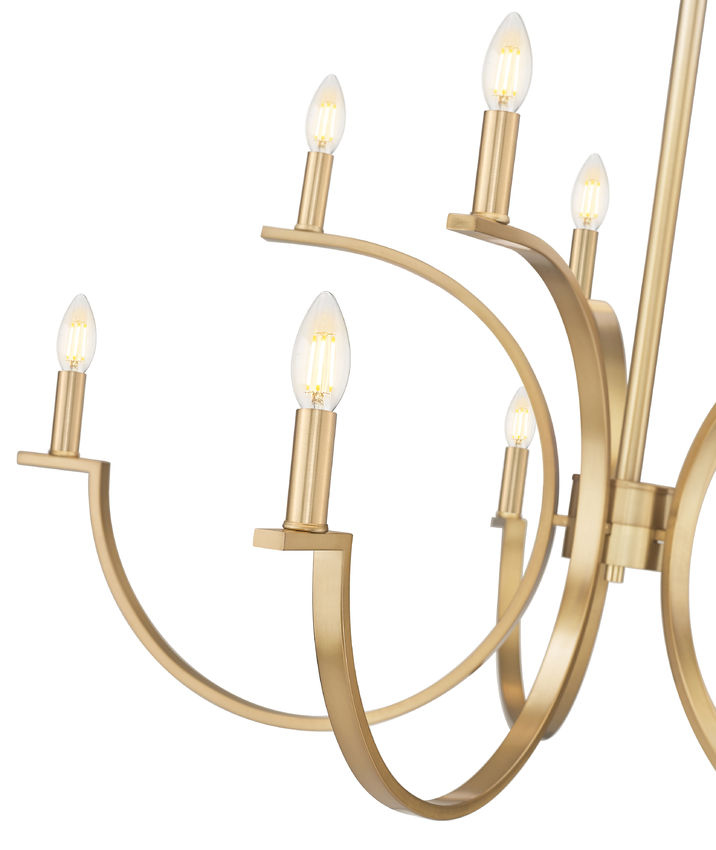 Z-Lite Cordelia 40" 10-Light Candelabra White Fabric Shade Modern Gold Steel Frame Chandelier
