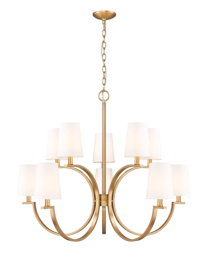 Z-Lite Cordelia 40" 10-Light Candelabra White Fabric Shade Modern Gold Steel Frame Chandelier