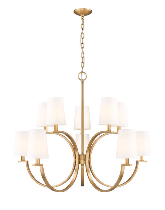 Z-Lite Cordelia 40" 10-Light Candelabra White Fabric Shade Modern Gold Steel Frame Chandelier