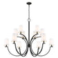 Z-Lite Cordelia 48" 12-Light Candelabra White Fabric Shade Matte Black Steel Frame Chandelier