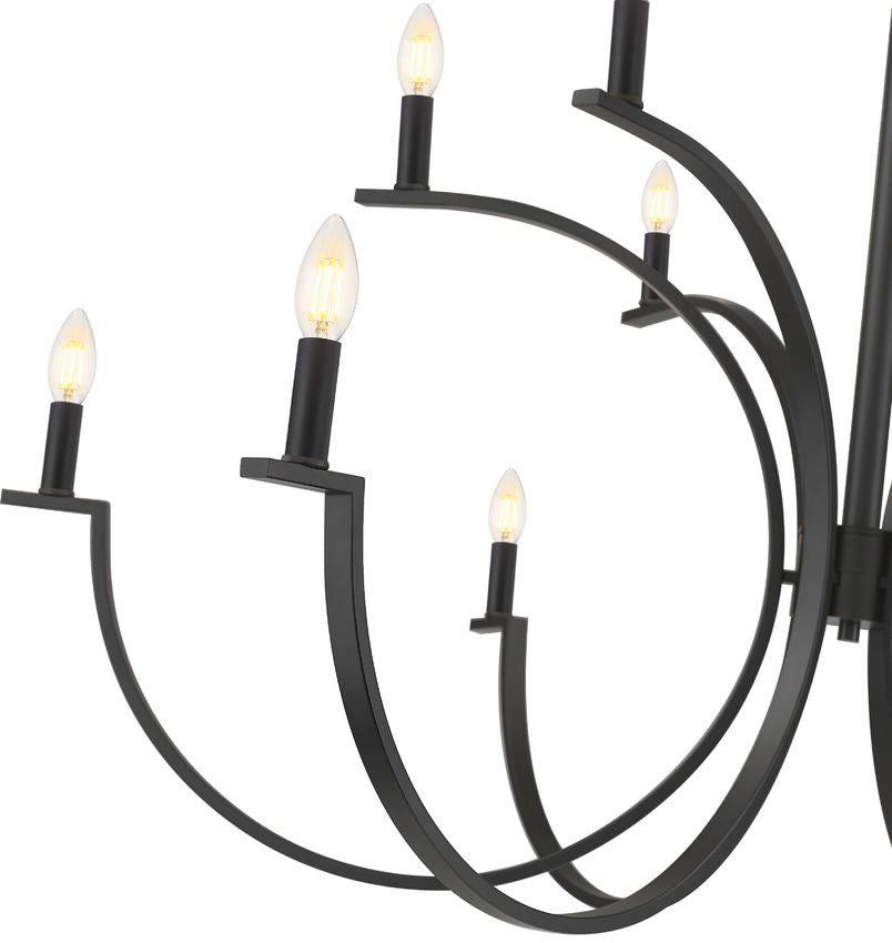 Z-Lite Cordelia 48" 12-Light Candelabra White Fabric Shade Matte Black Steel Frame Chandelier
