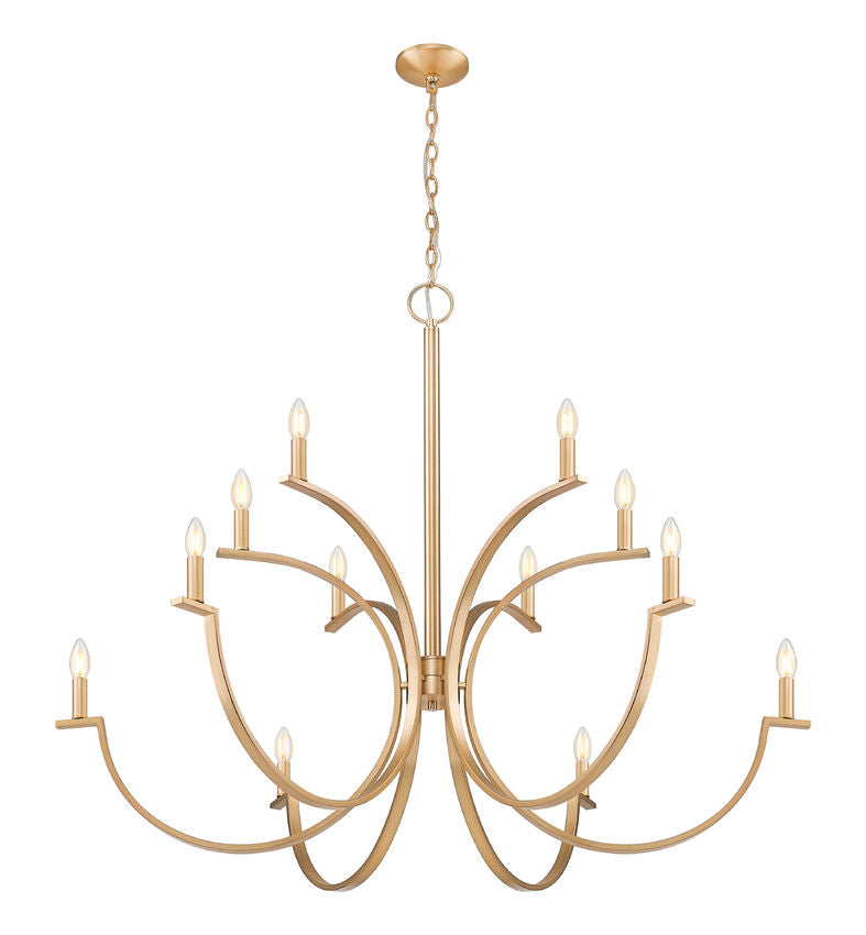 Z-Lite Cordelia 48" 12-Light Candelabra White Fabric Shade Modern Gold Steel Frame Chandelier