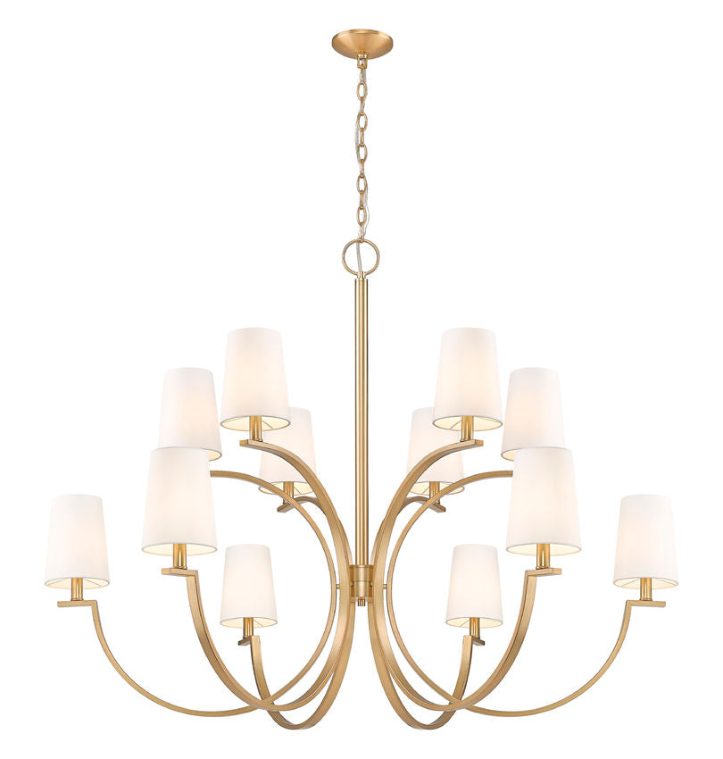 Z-Lite Cordelia 48" 12-Light Candelabra White Fabric Shade Modern Gold Steel Frame Chandelier