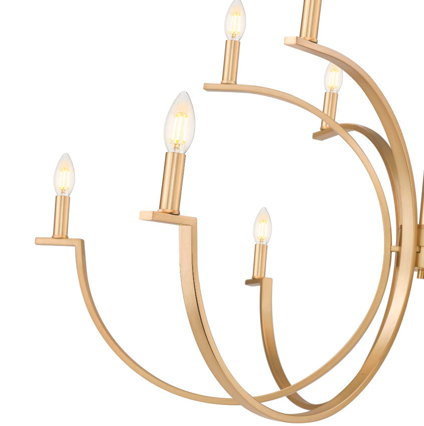 Z-Lite Cordelia 48" 12-Light Candelabra White Fabric Shade Modern Gold Steel Frame Chandelier