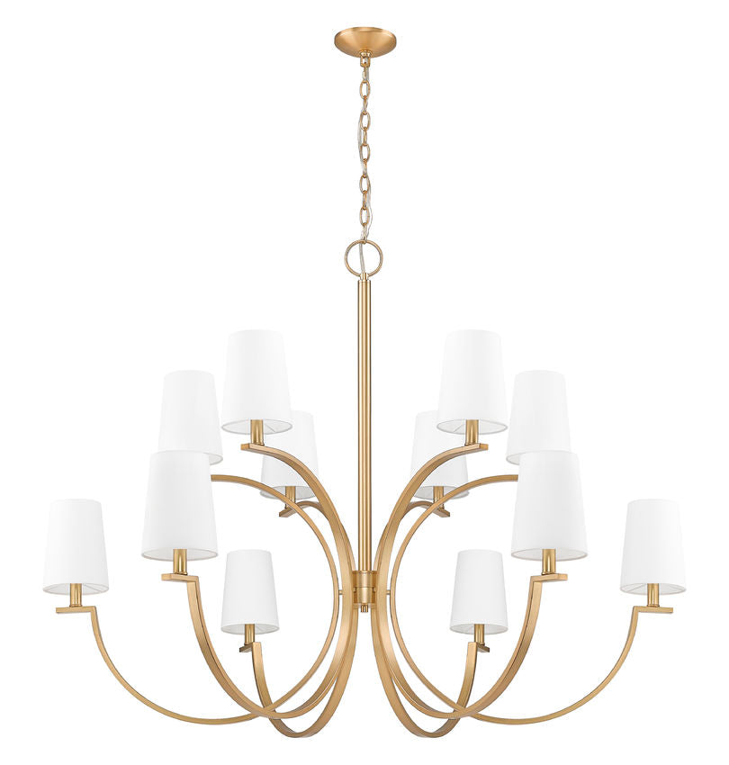 Z-Lite Cordelia 48" 12-Light Candelabra White Fabric Shade Modern Gold Steel Frame Chandelier