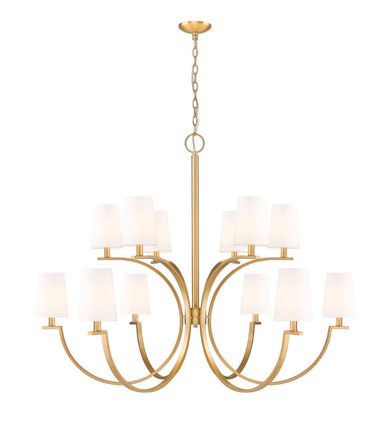 Z-Lite Cordelia 48" 12-Light Candelabra White Fabric Shade Modern Gold Steel Frame Chandelier