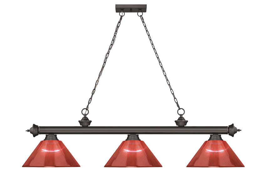 Z-Lite Cordon 14" 3-Light Bronze Steel Frame Burgundy Acrylic Shade Billiard Light