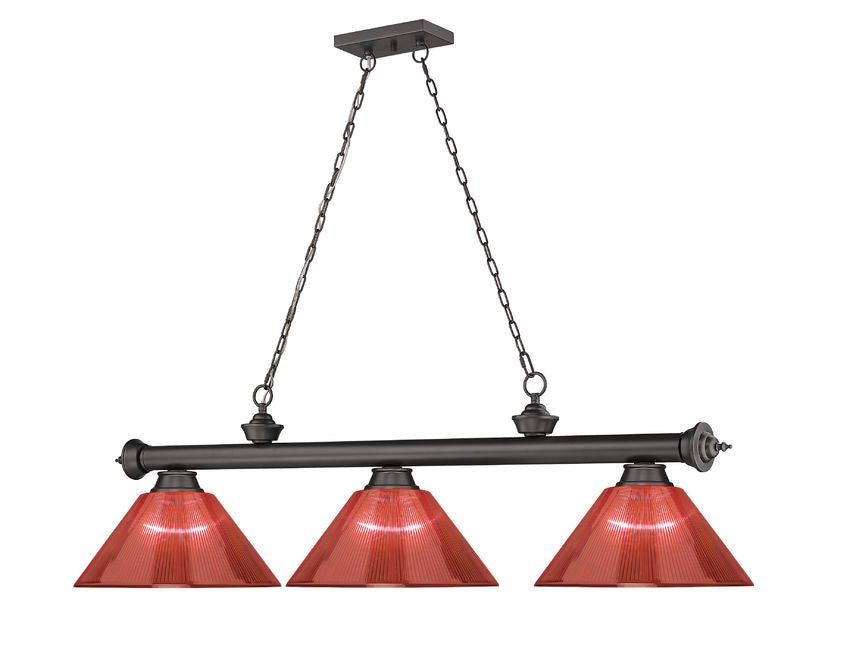 Z-Lite Cordon 14" 3-Light Bronze Steel Frame Burgundy Acrylic Shade Billiard Light