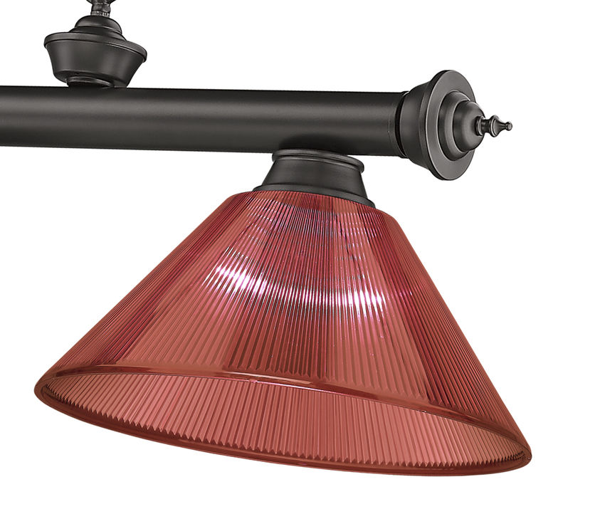 Z-Lite Cordon 14" 3-Light Bronze Steel Frame Burgundy Acrylic Shade Billiard Light