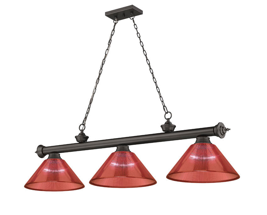Z-Lite Cordon 14" 3-Light Bronze Steel Frame Burgundy Acrylic Shade Billiard Light
