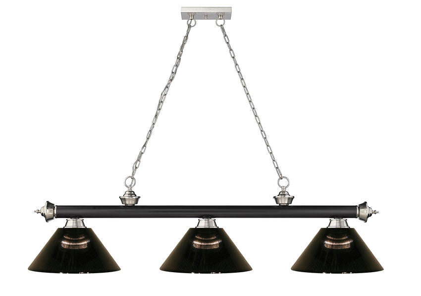 Z-Lite Cordon 14" 3-Light Matte Black and Brushed Nickel Steel Frame Smoke Acrylic Shade Billiard Light