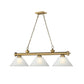 Z-Lite Cordon 14" 3-Light Rubbed Brass Steel Billiard Island Light With White Linen Glass Shade