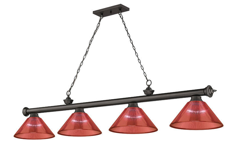 Z-Lite Cordon 14" 4-Light Bronze Steel Frame Burgundy Acrylic Shade Billiard Lighting