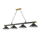 Z-Lite Cordon 15" 4-Light Matte Black and Rubbed Brass Billiard Island Light With Matte Black Steel Shade