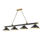 Z-Lite Cordon 15" 4-Light Matte Black and Rubbed Brass Billiard Island Light With Matte Black Steel Shade