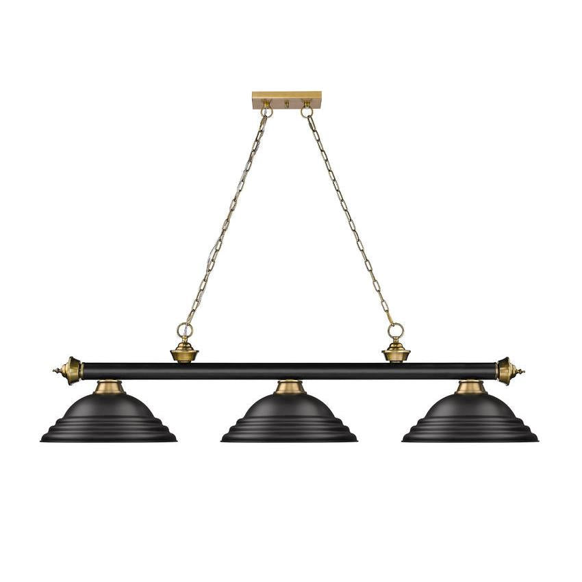 Z-Lite Cordon 16" 3-Light Matte Black and Rubbed Brass Billiard Island Light With Matte Black Steel Shade