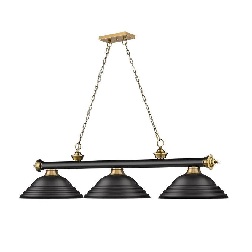 Z-Lite Cordon 16" 3-Light Matte Black and Rubbed Brass Billiard Island Light With Matte Black Steel Shade