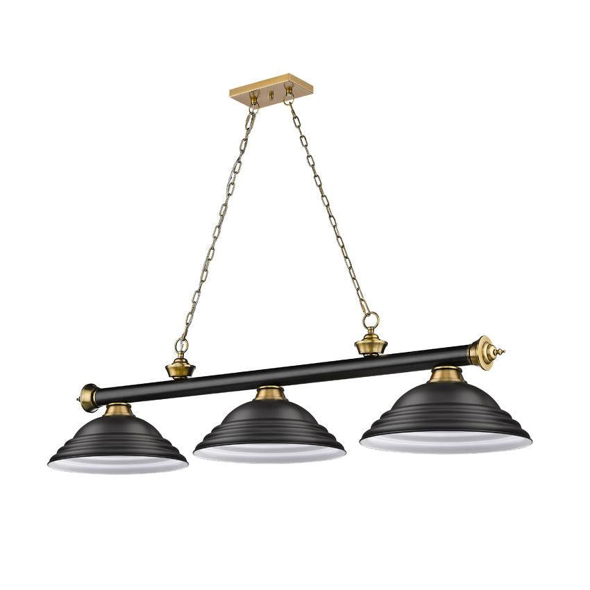 Z-Lite Cordon 16" 3-Light Matte Black and Rubbed Brass Billiard Island Light With Matte Black Steel Shade
