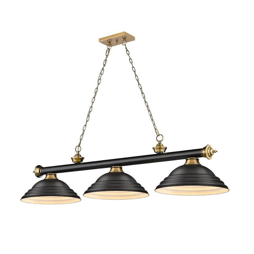 Z-Lite Cordon 16" 3-Light Matte Black and Rubbed Brass Billiard Island Light With Matte Black Steel Shade