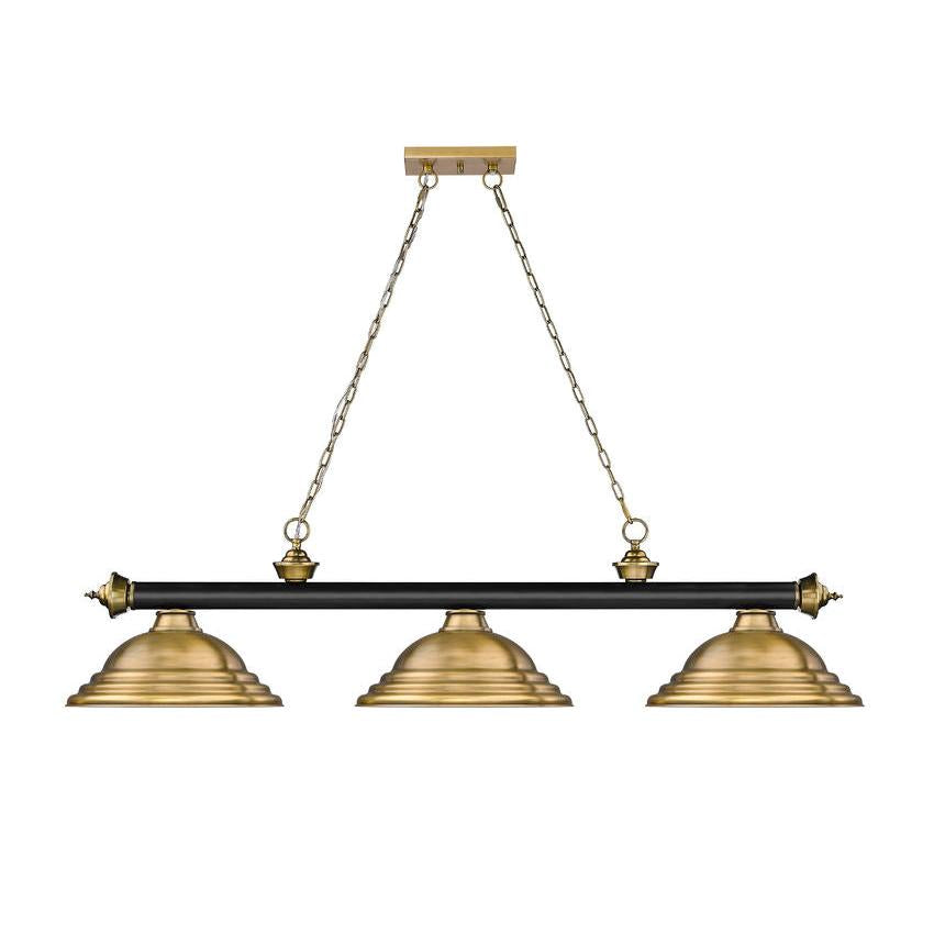 Z-Lite Cordon 16" 3-Light Matte Black and Rubbed Brass Billiard Island Light With Rubbed Brass Steel Shade