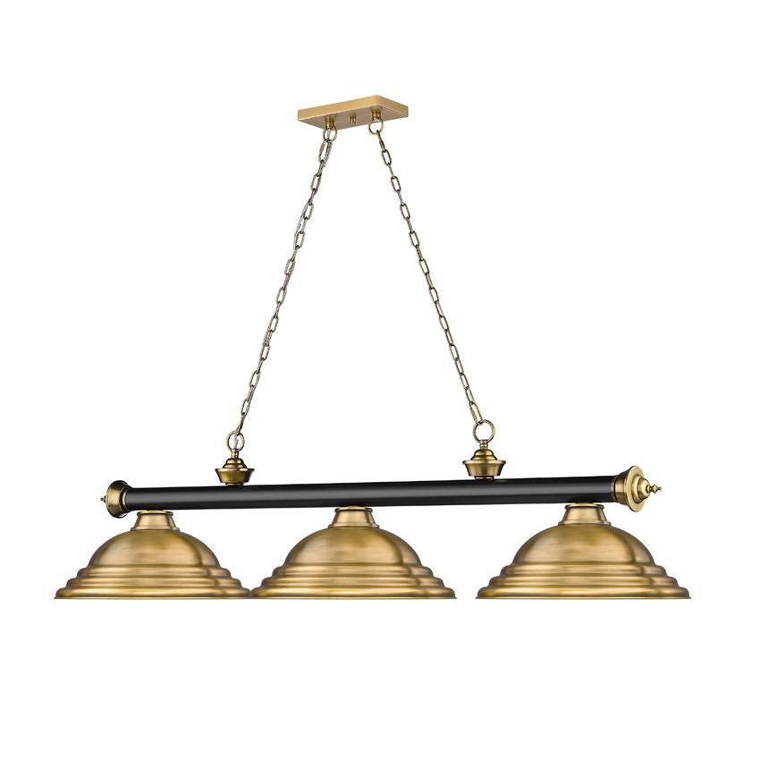 Z-Lite Cordon 16" 3-Light Matte Black and Rubbed Brass Billiard Island Light With Rubbed Brass Steel Shade