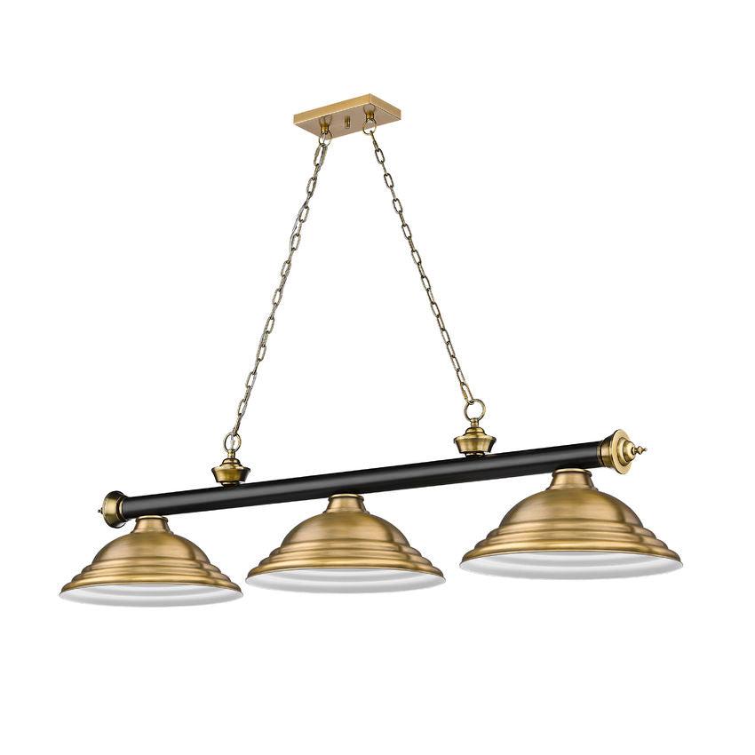 Z-Lite Cordon 16" 3-Light Matte Black and Rubbed Brass Billiard Island Light With Rubbed Brass Steel Shade