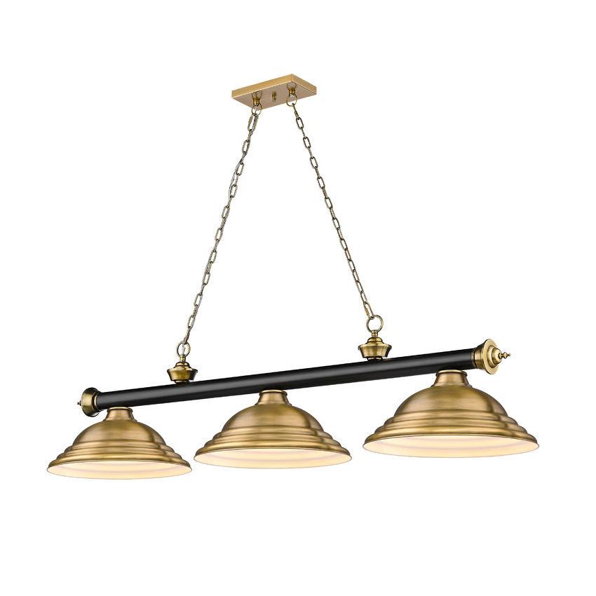 Z-Lite Cordon 16" 3-Light Matte Black and Rubbed Brass Billiard Island Light With Rubbed Brass Steel Shade