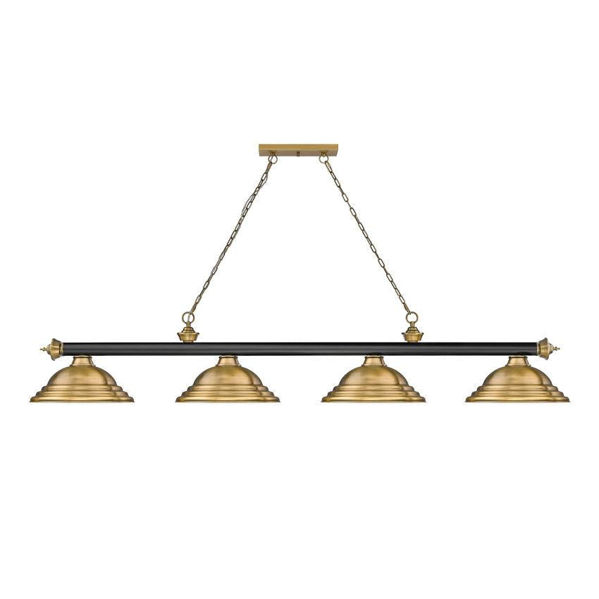 Z-Lite Cordon 16" 4-Light Matte Black and Rubbed Brass Billiard Island Light With Rubbed Brass Steel Shade