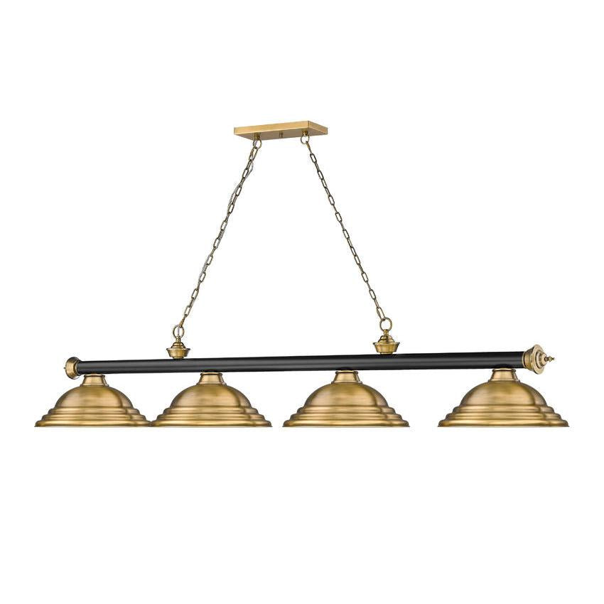 Z-Lite Cordon 16" 4-Light Matte Black and Rubbed Brass Billiard Island Light With Rubbed Brass Steel Shade