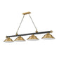Z-Lite Cordon 16" 4-Light Matte Black and Rubbed Brass Billiard Island Light With Rubbed Brass Steel Shade