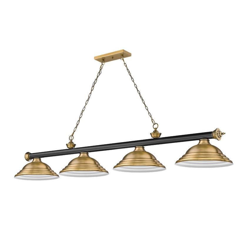 Z-Lite Cordon 16" 4-Light Matte Black and Rubbed Brass Billiard Island Light With Rubbed Brass Steel Shade