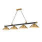 Z-Lite Cordon 16" 4-Light Matte Black and Rubbed Brass Billiard Island Light With Rubbed Brass Steel Shade