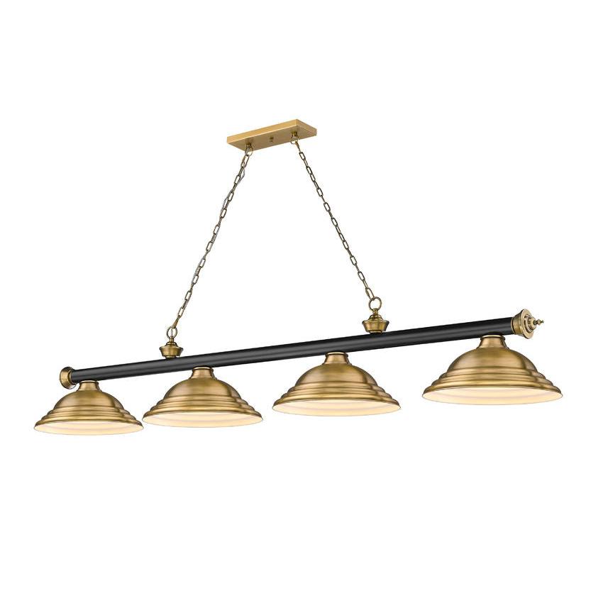 Z-Lite Cordon 16" 4-Light Matte Black and Rubbed Brass Billiard Island Light With Rubbed Brass Steel Shade