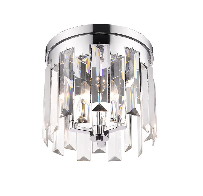 Z-Lite Cormac 12" 3-Light Chrome Flush Mount Lighting With Clear Crystal Shade