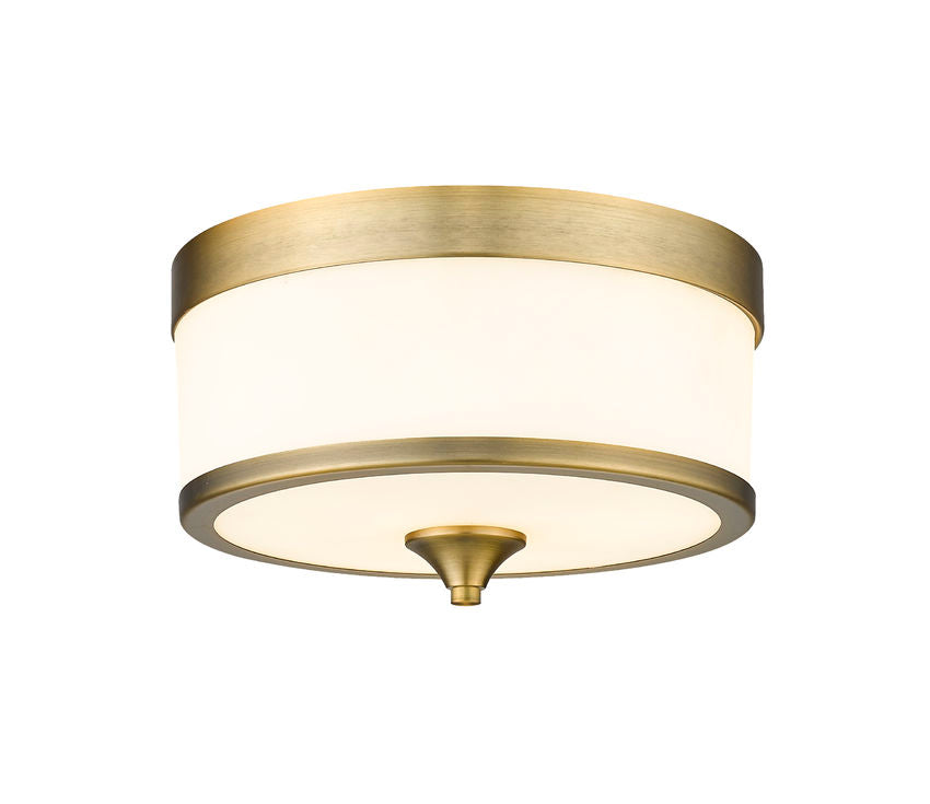 Z-Lite Cosmopolitan 14" 3-Light Heritage Brass Flush Mount Lighting With Etched White Glass Shade