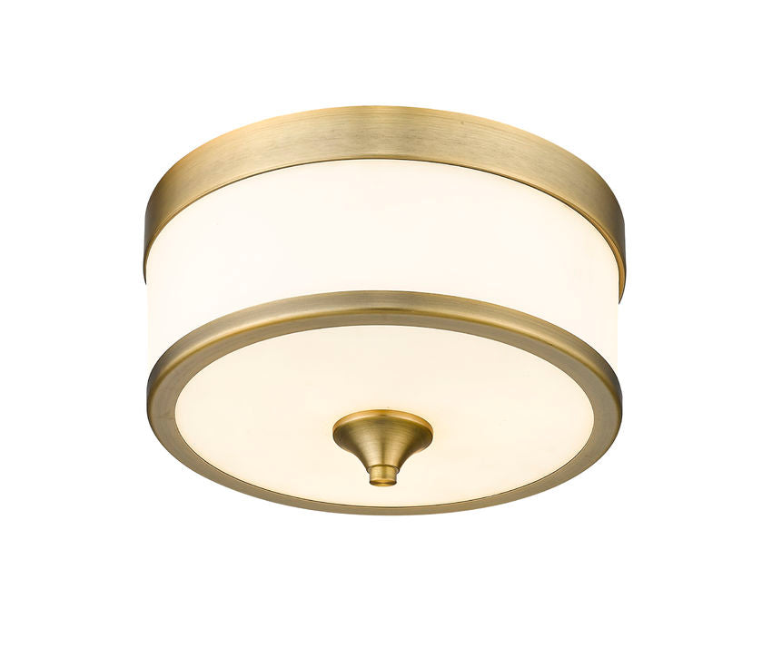 Z-Lite Cosmopolitan 14" 3-Light Heritage Brass Flush Mount Lighting With Etched White Glass Shade