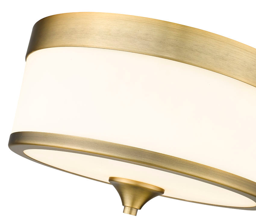 Z-Lite Cosmopolitan 14" 3-Light Heritage Brass Flush Mount Lighting With Etched White Glass Shade